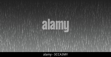 Rain fall texture isolated on transparent backdrop. Vertical vector lines of rain downpour effect Stock Vector