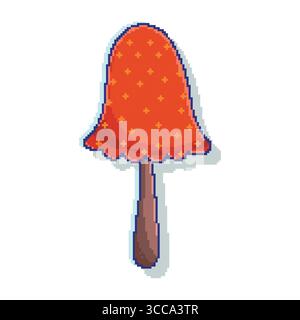 Pixel Art Red Mushroom With Bell-Shaped Cap And Brown Stem. Vintage video game style mushroom icon, ideal for pixel art projects, retro gaming Stock Vector