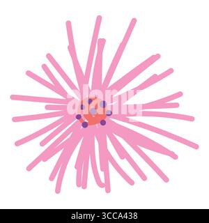 Playful Pink Flower With Petals Radiating Around A Dotted Center. Delicate cartoon wild plant. Cute nature herb perfect for invitations, cards Stock Vector