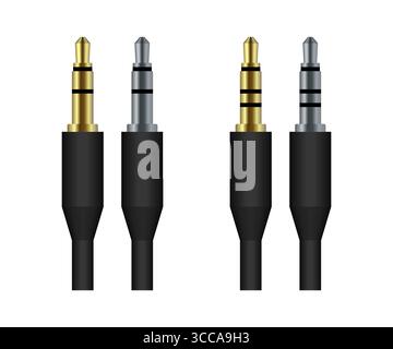 3.5mm audio jack plug in gold and silver finishing showing connector rings Stock Vector