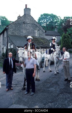 Castleton. Show Castleton Garland Day May 29th 1980s. The King is Gerald Melody on ...
