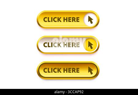 Click here button set, link mouse click. Vector  Stock Vector