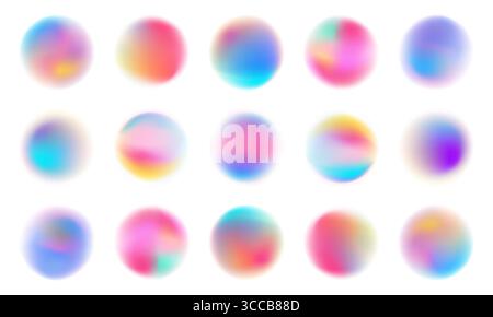 Set of colorful watercolor translucent gradient samples, Smooth gradient glowing neon paint spots, Vector illustration Stock Vector