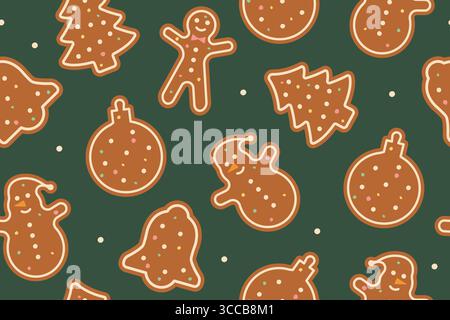 seamless winter, christmas pattern with gingerbread cookies; great for wrapping paper, greeting cards, gift tags, wallpaper and textiles- vector illus Stock Vector