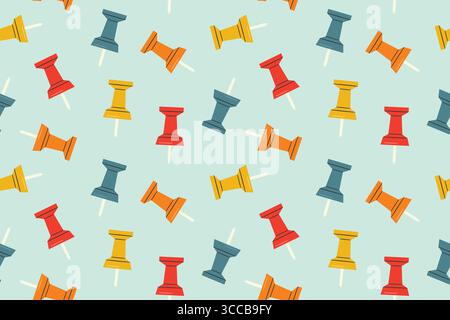 colorful push pins seamless pattern; stationery, office, school background Stock Vector