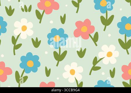 spring flowers seamless pattern; easter, springtime background- vector illustration Stock Vector