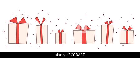 banner with christmas present boxes set- vector illustration Stock Vector