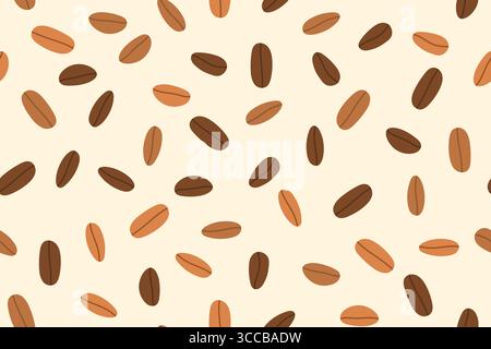 coffee beans seamless pattern; great for coffee shop menus, packaging, and branding materials, textile, wallpapers, gift wrap- vector illustration Stock Vector