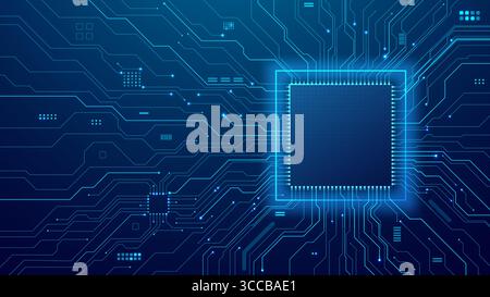 AI semiconductor and circuit board with blue thin line wires Stock Vector