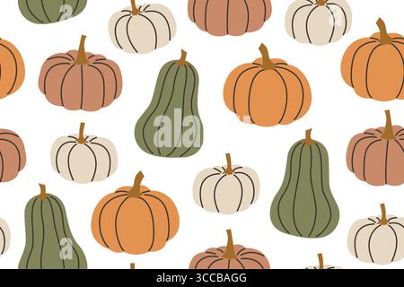 seamless pattern with different pumpkin; Halloween, autumn background - vector illustration Stock Vector