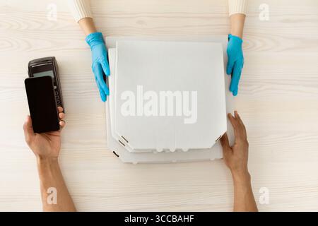 Contactless payment and health protection during covid-19 quaran Stock Photo