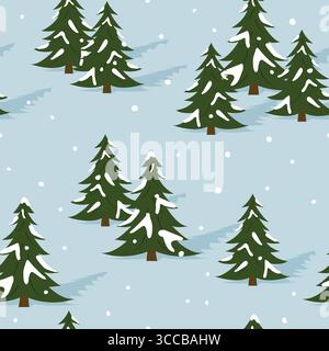 seamless winter pattern with slope with green fir trees covered with snow; christmas background- vector illustration Stock Vector