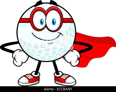 Cute Golf Ball Cartoon Character SuperHero. Vector Hand Drawn Illustration Isolated On Transparent Background Stock Vector