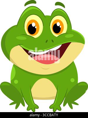 Cute Frog Animal Cartoon Character. Vector Illustration Flat Design Isolated On Transparent Background Stock Vector