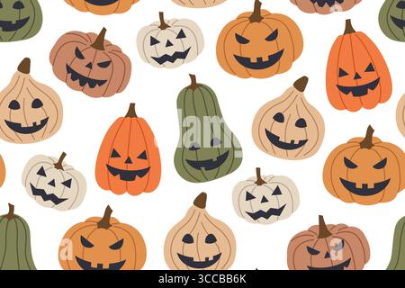 Halloween Jack o lantern pumpkins seamless pattern- vector illustration Stock Vector