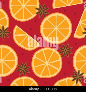 mulled wine winter, holiday festive drink seamless pattern; winter background- vector illustration Stock Vector