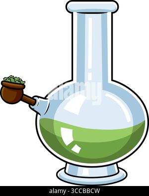 Cartoon Marijuana Bong For Smoking. Vector Hand Drawn Illustration Isolated On Transparent Background Stock Vector
