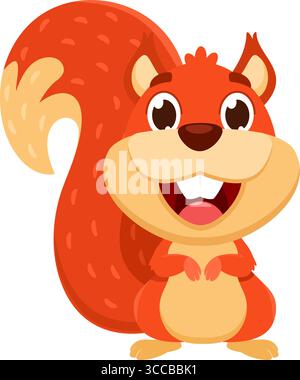 Cute Squirrel Animal Cartoon Character. Vector Illustration Flat Design Isolated On Transparent Background Stock Vector