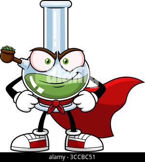 Marijuana Bong SuperHero Cartoon Character. Vector Hand Drawn Illustration Isolated On Transparent Background Stock Vector