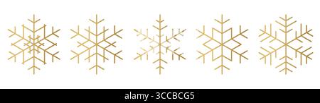 set of golden snowflakes; winter, christmas, New Year's Eve decoration elements - vector illustration Stock Vector