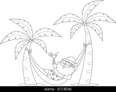 Summer Santa Claus Cartoon Character Lying On Hammock In Beach Swing. Vector Illustration Flat Design Isolated On Transparent Background Stock Vector