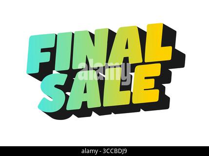 Bright, bold final sale sign with turquoise and lime gradient letters on a white background, shadowed 3d effect, modern sale banner Stock Vector