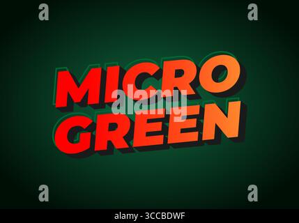 Stylized text reading MICRO GREEN in bold, colorful typography against a dark green background. The letters have a 3D effect with a gradient from red Stock Vector