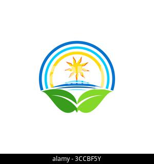 natural sunrise logo, nature ecology environment logo symbol icon design vector illustration Stock Vector
