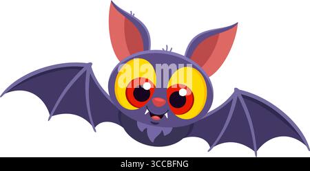 Cute Halloween Bat Cartoon Character Flying Vector Illustration Flat Design Isolated On Transparent Background Stock Vector