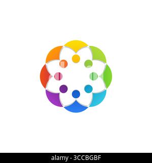 A logo symbol icon in the shape of a flower pattern with a connected team work concept. childern connection logo symbol icon vector design Stock Vector