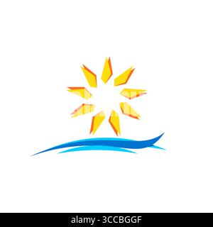 sun and wave sea logo icon, solar nature symbol design vector Stock Vector