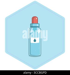 Dropper Bottle Hexagon Icon Flat Medical Badge for Eye or Nasal Drops, Essential Oils Pharmacy UI Stock Vector