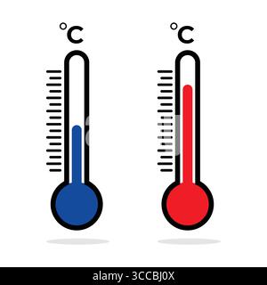 Blue and Red Thermometers showing Cold And Hot Temperatures Vector illustration Stock Vector