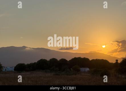 Sunset in the mountains on the Corsica in France Stock Photo