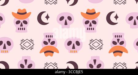 Halloween Cowboy Skull Western Seamless Pattern Stock Vector