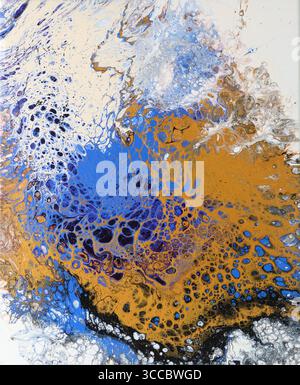 Golden and Blue Abstract with Textured Cell Patterns Stock Photo