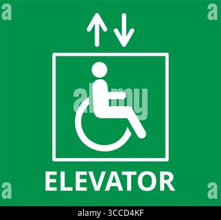 Green elevator for disabled person sign on a white background Stock Vector