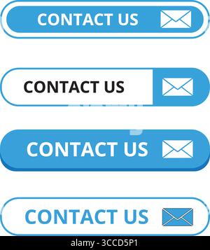 White and blue contact us web button with an envelope on a white background Stock Vector