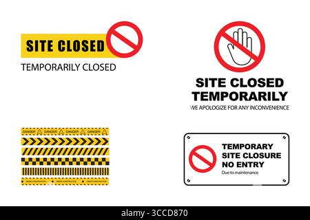 Temporary Site Closure Signs Vector Transparent Background, Safety Warning , Construction Site Closure Stock Vector