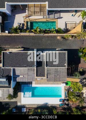Aerial view of modern residential villas and apartment buildings ...