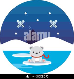 Cute polar bear on ice floe. Vector Stock Vector