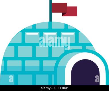 Igloo with red flag on top. Vector Stock Vector