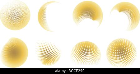Contemporary set of halftone rounded 3d figures Stock Vector