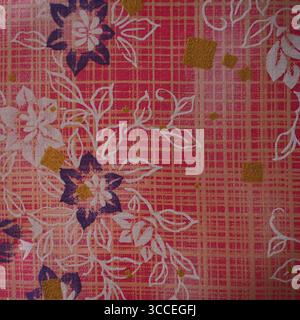 Traditional Japanese Floral Paper Pattern with Red Background Stock Photo