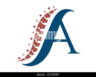 Minimalist letter A chiropractic icon featuring a stylized spine design, perfect for wellness, health care, physical therapy, and chiropractic brandin Stock Vector