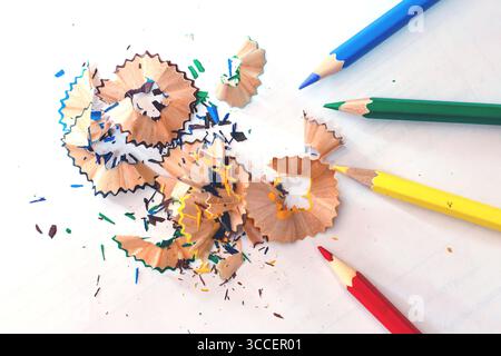Colored pencils that have been sharpened for use have beautiful colors. Stock Photo