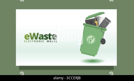 ewaste concept.  electronic waste management concept. damage electronic device in the garbage. modern clean style screen size template for web or pres Stock Vector