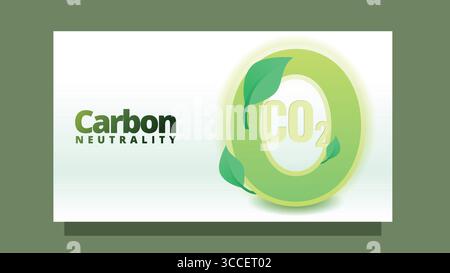 carbon neutrality concept. zero co2 and green leaf. modern clean style screen size template for web or presentation vector illustration Stock Vector