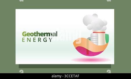 geothermal energy concept. geo energy plant. modern clean style screen size template for web or presentation vector illustration Stock Vector