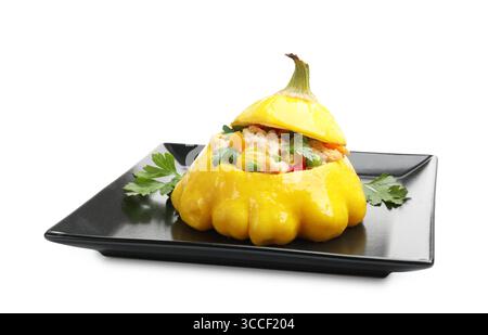 Tasty stuffed pattypan squash isolated on white Stock Photo